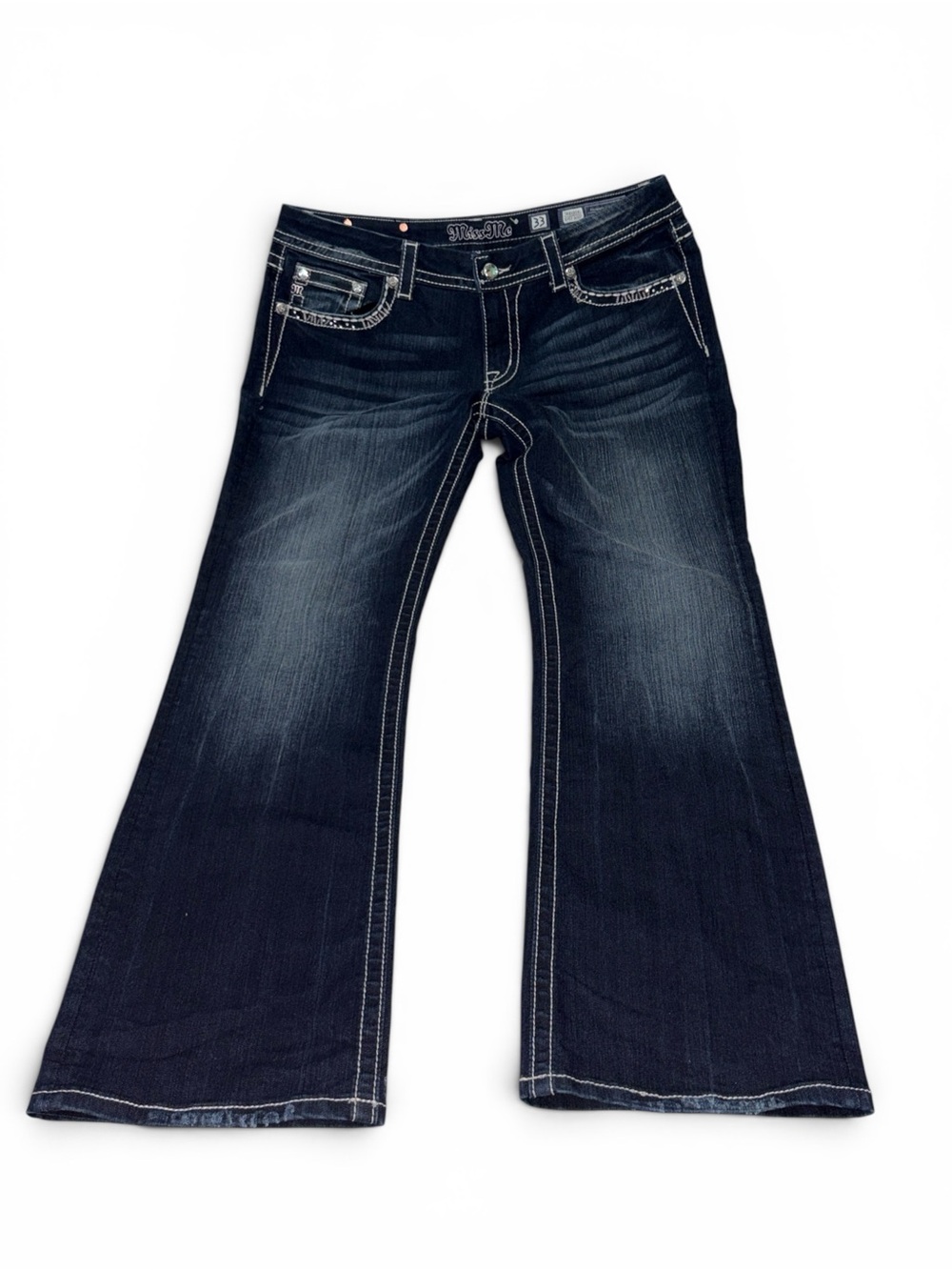 Miss Me Dark Blue Embellished Easy Boot Jeans with Fading
